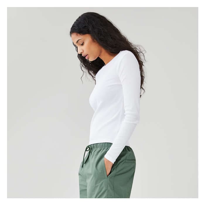 Aux Femmes Haut à manches longues en tricot côtelé essentiel - Blanc Pur